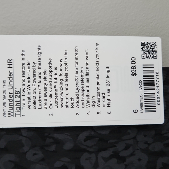 Lululemon NWT Wunder Under HR Tight 28' inseam size 6 - Picture 3 of 5